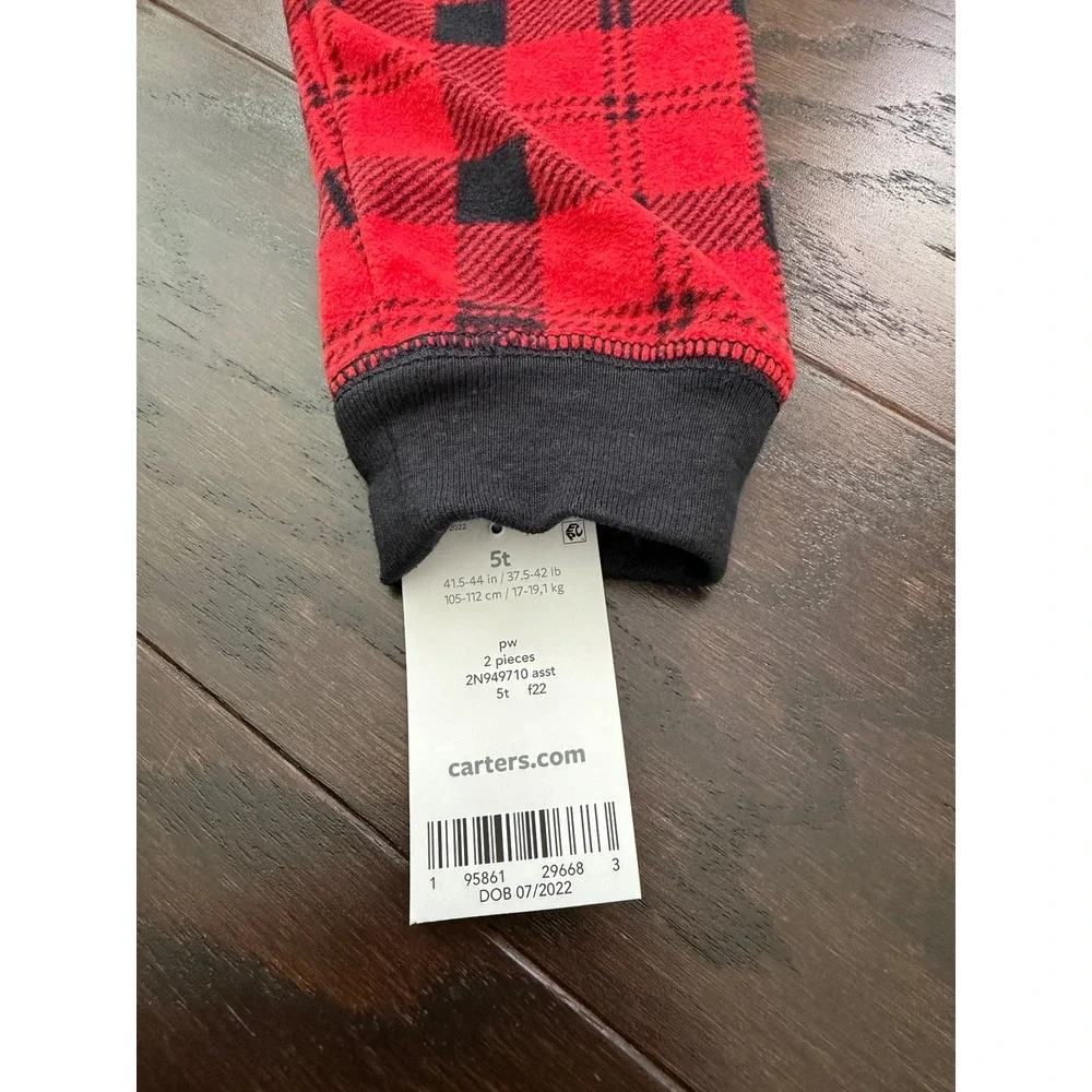 Carters Kids 5T Red Black Buffalo Plaid Fleece Pullover and Pants Set 2N949710